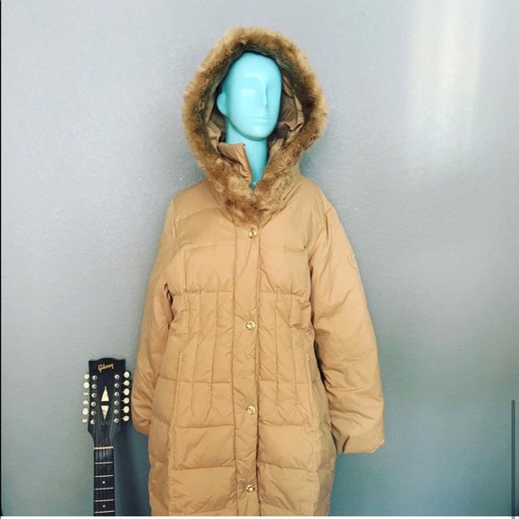Larry Levine Tan Sz S Down Hooded Parka Coat - Picture 5 of 6